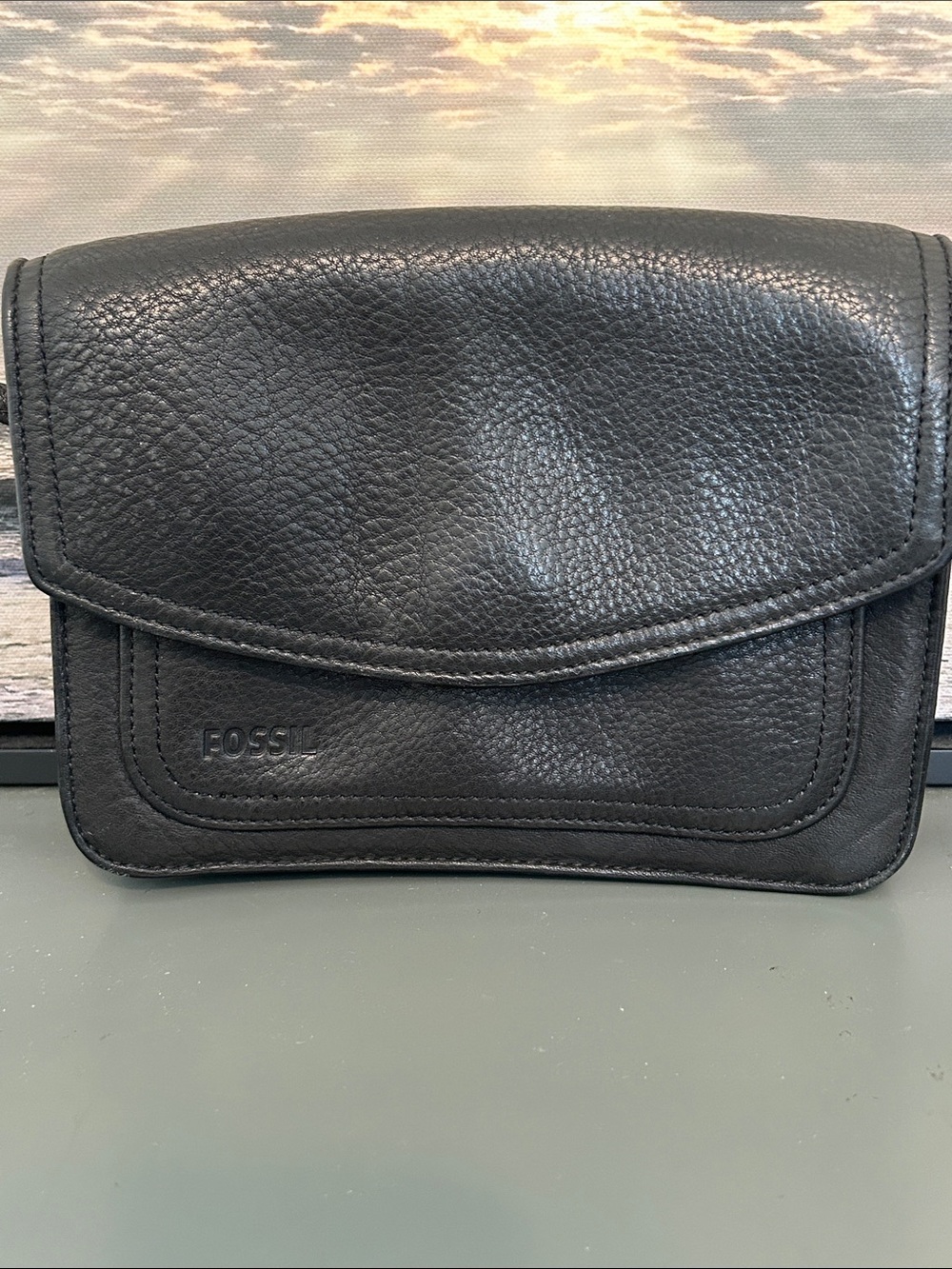 Fossil Black Pebbled Leather Crossbody Bag